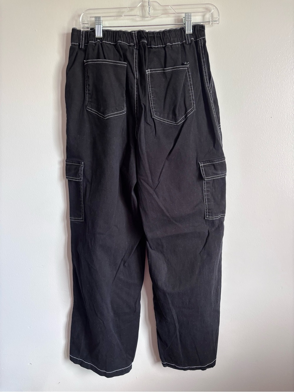 Rachel Paige Black Wide Leg Cargo Pants with White Contrast Stitching Large - Picture 5 of 10
